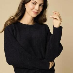 Softies Black Crew Neck Solid Marshmallow Loungewear Sweater - Size - Medium